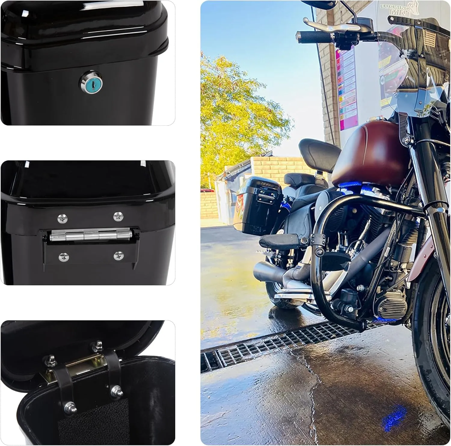 ECOTRIC 45L Motorcycle Hard Saddle Bags W/Lock Compatible with Harley Davidson Honda Shadow Kawasaki Vulcan VN Saddle Bags Trunk Storage Carrier w/Mounting Kit Plastic Black