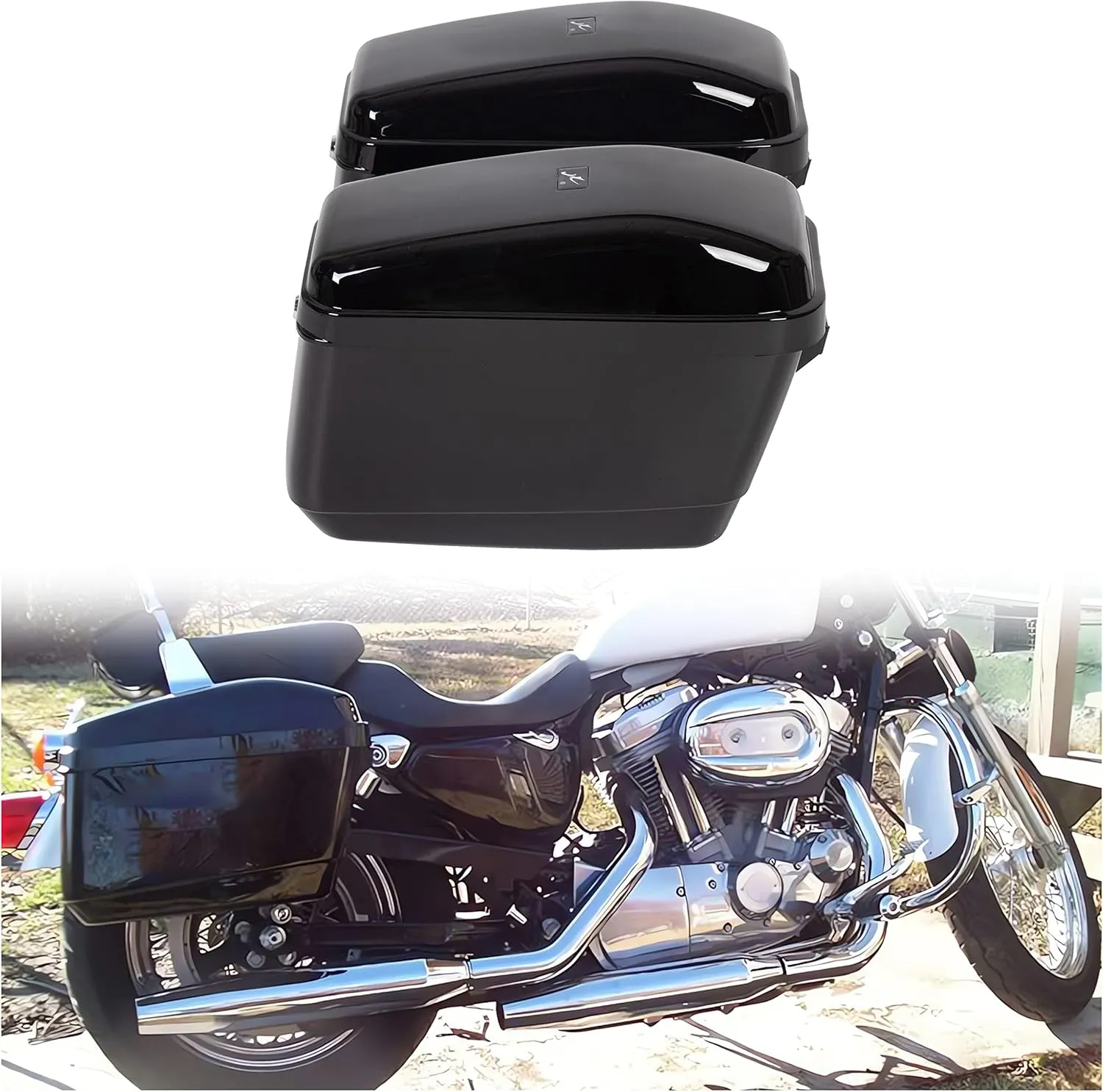 ECOTRIC 45L Motorcycle Hard Saddle Bags W/Lock Compatible with Harley Davidson Honda Shadow Kawasaki Vulcan VN Saddle Bags Trunk Storage Carrier w/Mounting Kit Plastic Black