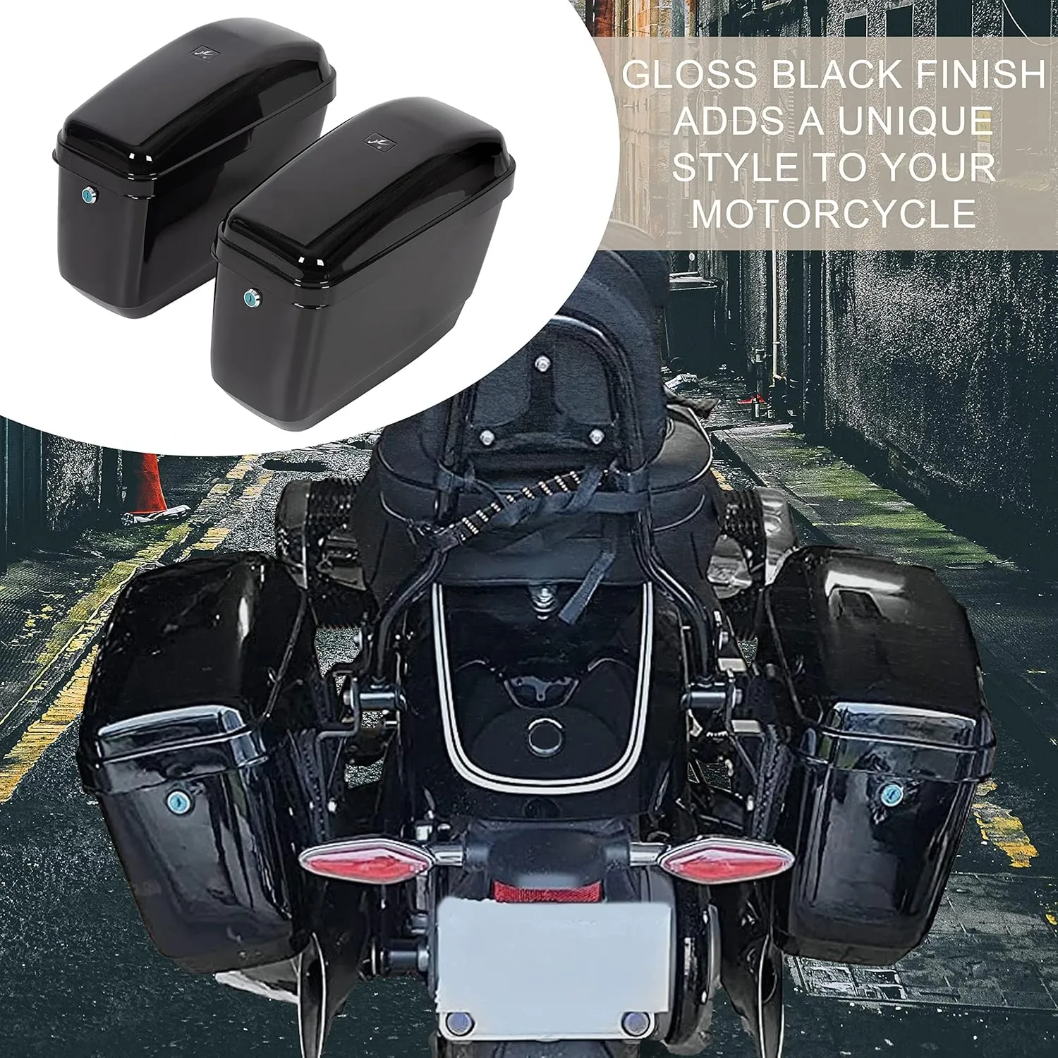 ECOTRIC 45L Motorcycle Hard Saddle Bags W/Lock Compatible with Harley Davidson Honda Shadow Kawasaki Vulcan VN Saddle Bags Trunk Storage Carrier w/Mounting Kit Plastic Black