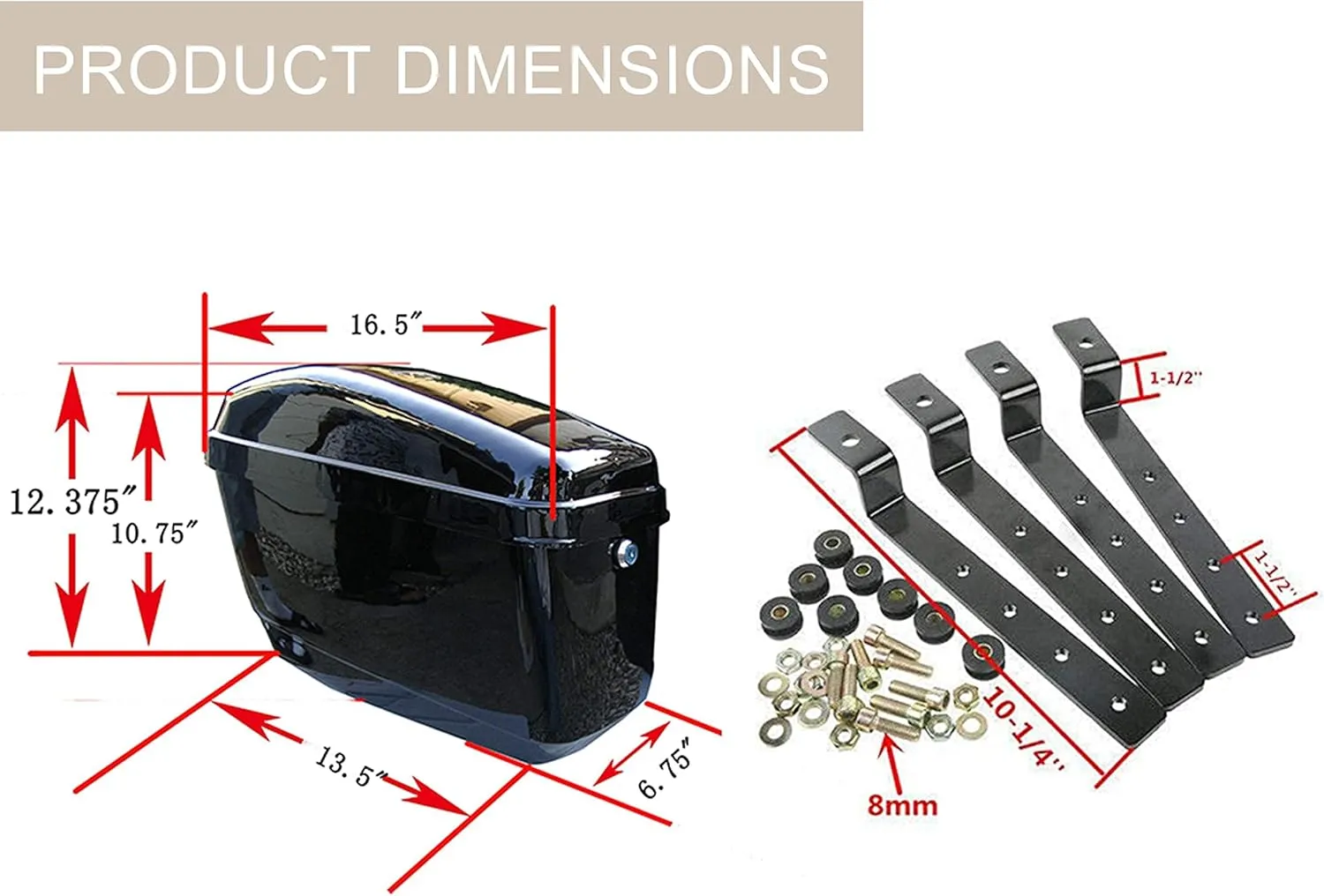 ECOTRIC 45L Motorcycle Hard Saddle Bags W/Lock Compatible with Harley Davidson Honda Shadow Kawasaki Vulcan VN Saddle Bags Trunk Storage Carrier w/Mounting Kit Plastic Black