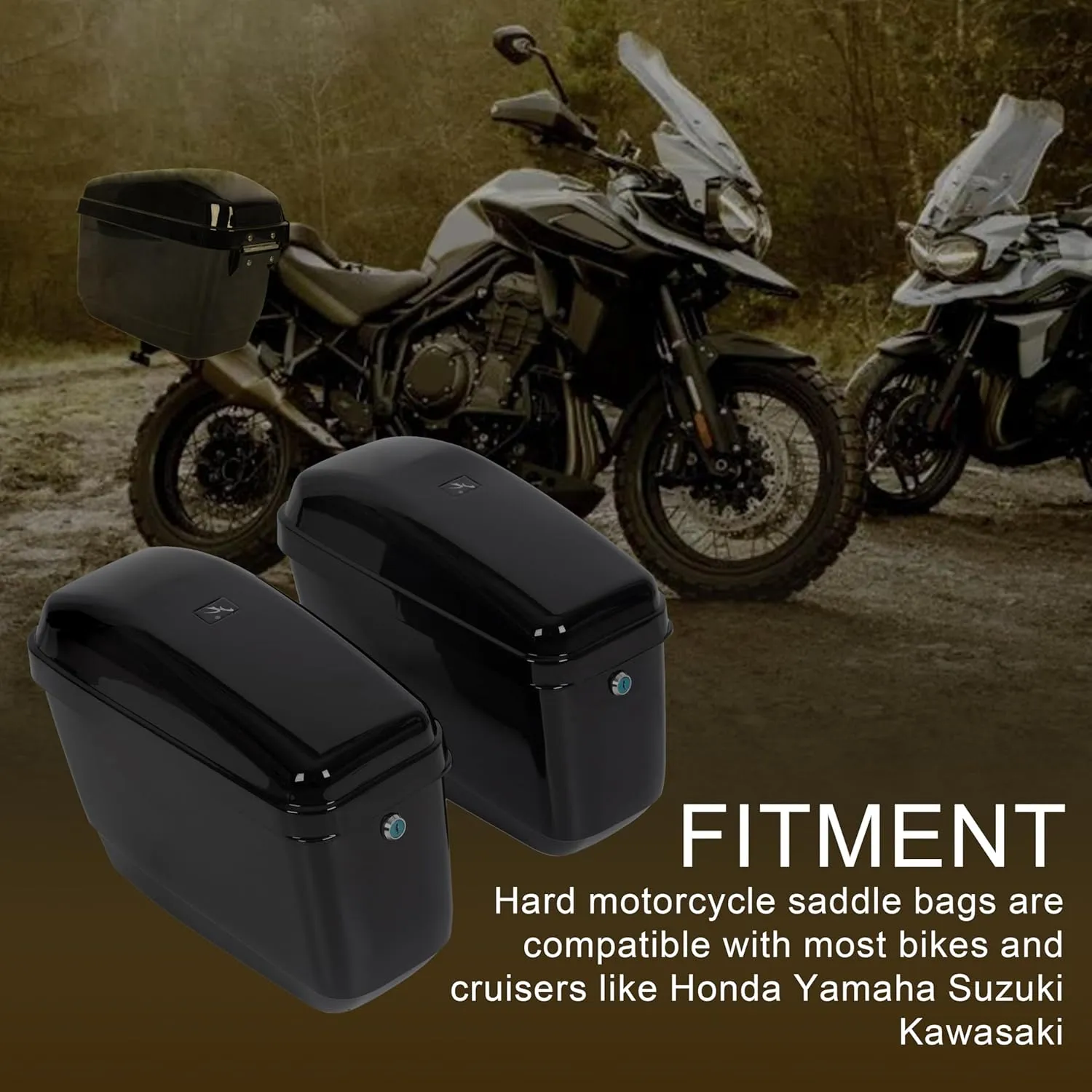 ECOTRIC 45L Motorcycle Hard Saddle Bags W/Lock Compatible with Harley Davidson Honda Shadow Kawasaki Vulcan VN Saddle Bags Trunk Storage Carrier w/Mounting Kit Plastic Black