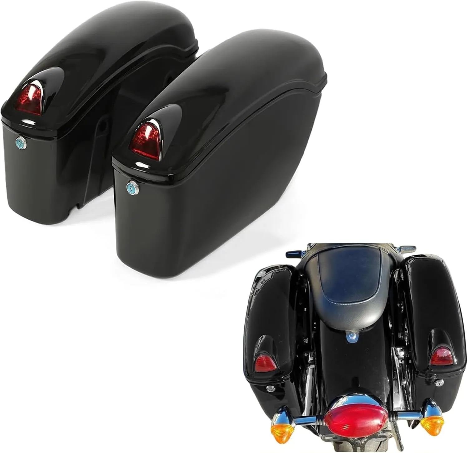 ECOTRIC Motorcycle Hard Saddle Bags SaddleBags W/Lock & Lights Compatible with Yamaha Honda Shadow Cruiser kawasaki Vulcan Victory Viking Suzuki Universal Luggage Saddlebag Plastic Trunk Pair 36L