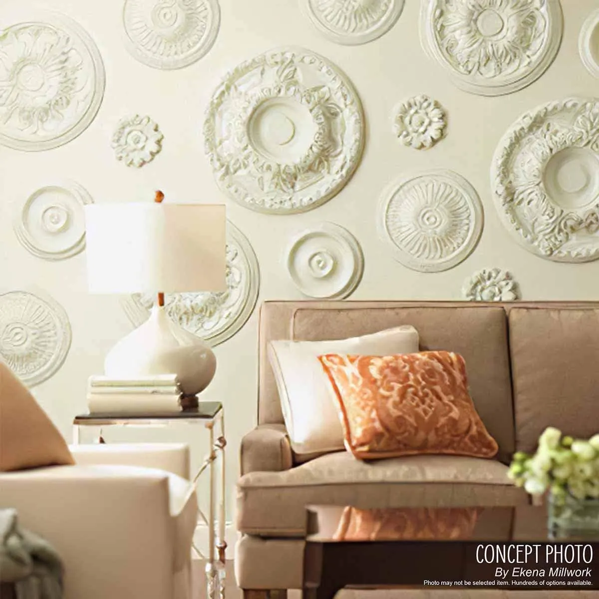 Ekena Millwork CM42X28ASWSS Ashford Ceiling Medallion, 42 3/4"W x 28 7/8"H x 1"P, Hand-Painted Warm Silver