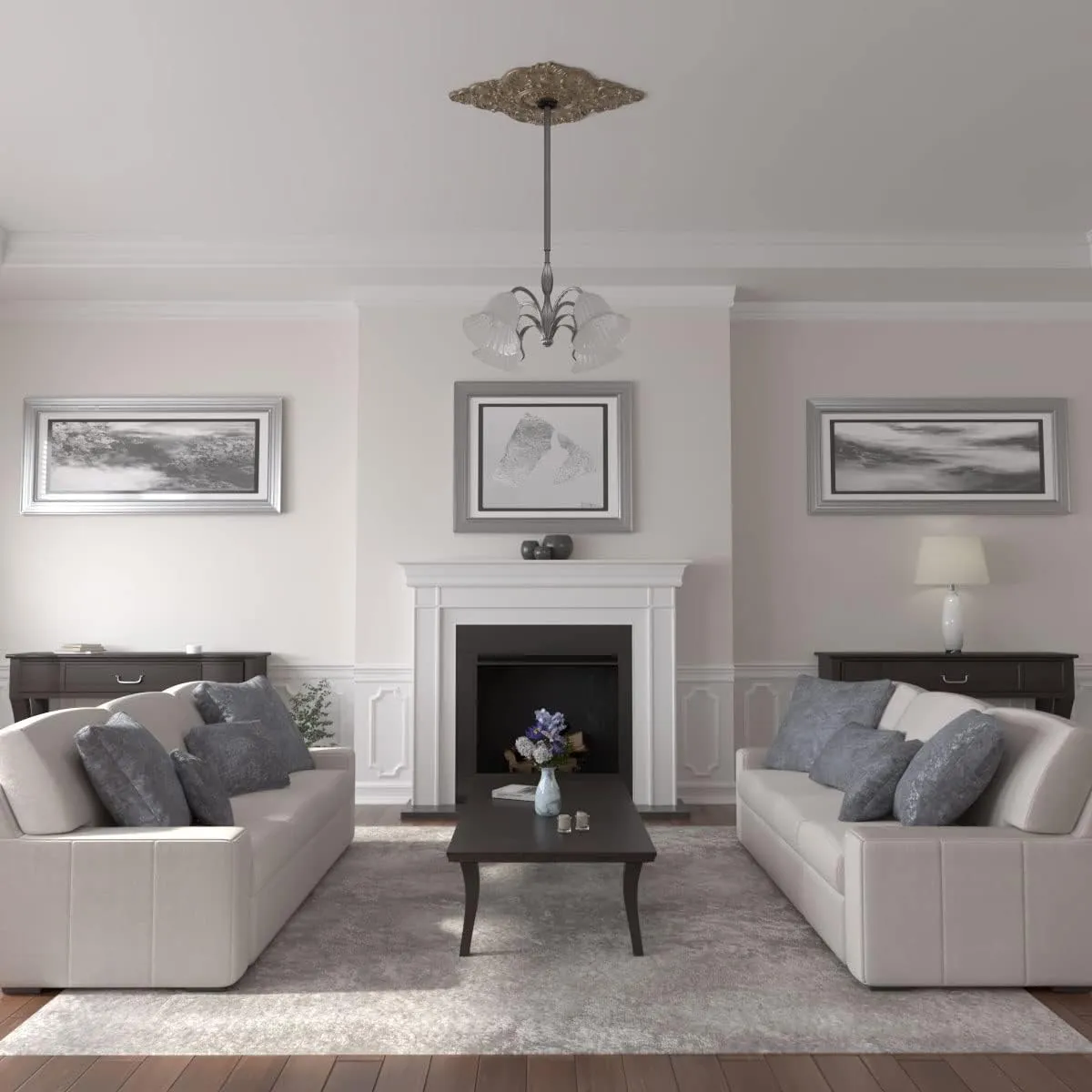Ekena Millwork CM42X28ASWSS Ashford Ceiling Medallion, 42 3/4"W x 28 7/8"H x 1"P, Hand-Painted Warm Silver