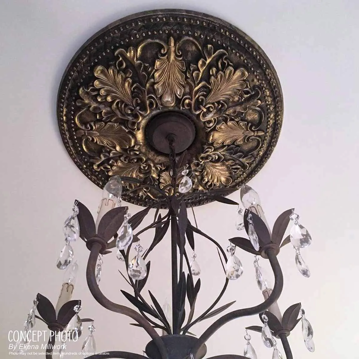 Ekena Millwork CM42X28ASWSS Ashford Ceiling Medallion, 42 3/4"W x 28 7/8"H x 1"P, Hand-Painted Warm Silver