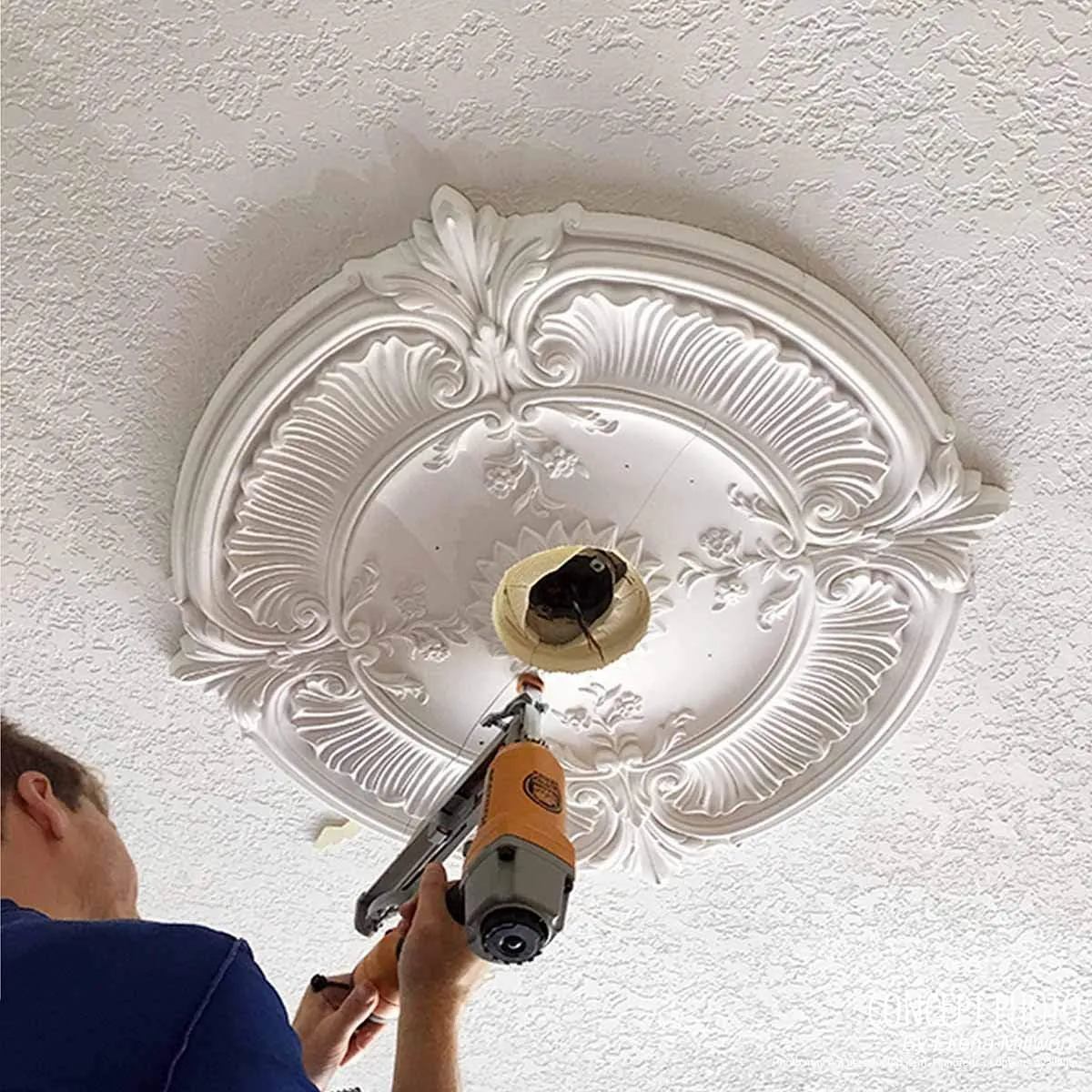Ekena Millwork CM42X28ASWSS Ashford Ceiling Medallion, 42 3/4"W x 28 7/8"H x 1"P, Hand-Painted Warm Silver