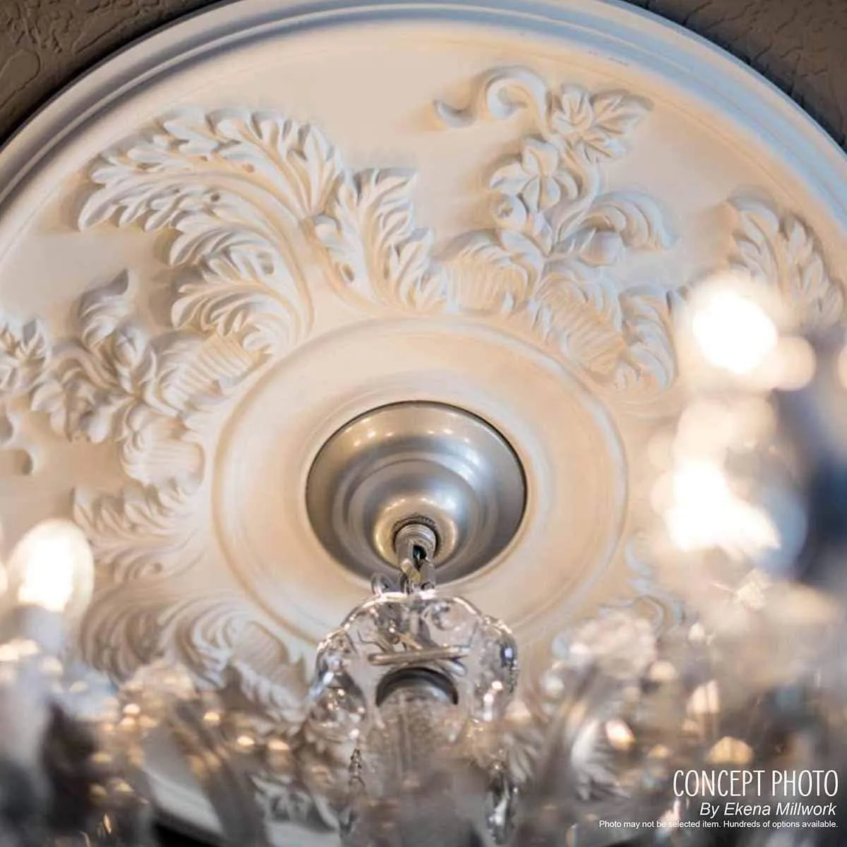 Ekena Millwork CM42X28ASWSS Ashford Ceiling Medallion, 42 3/4"W x 28 7/8"H x 1"P, Hand-Painted Warm Silver