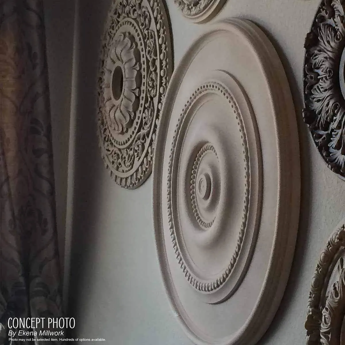 Ekena Millwork CM42X28ASWSS Ashford Ceiling Medallion, 42 3/4"W x 28 7/8"H x 1"P, Hand-Painted Warm Silver