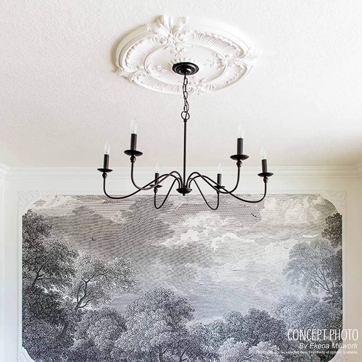 Ekena Millwork CM42X28ASWSS Ashford Ceiling Medallion, 42 3/4"W x 28 7/8"H x 1"P, Hand-Painted Warm Silver
