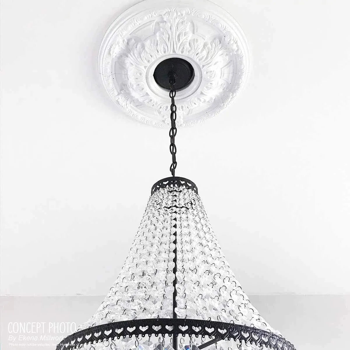 Ekena Millwork CM42X28ASWSS Ashford Ceiling Medallion, 42 3/4"W x 28 7/8"H x 1"P, Hand-Painted Warm Silver