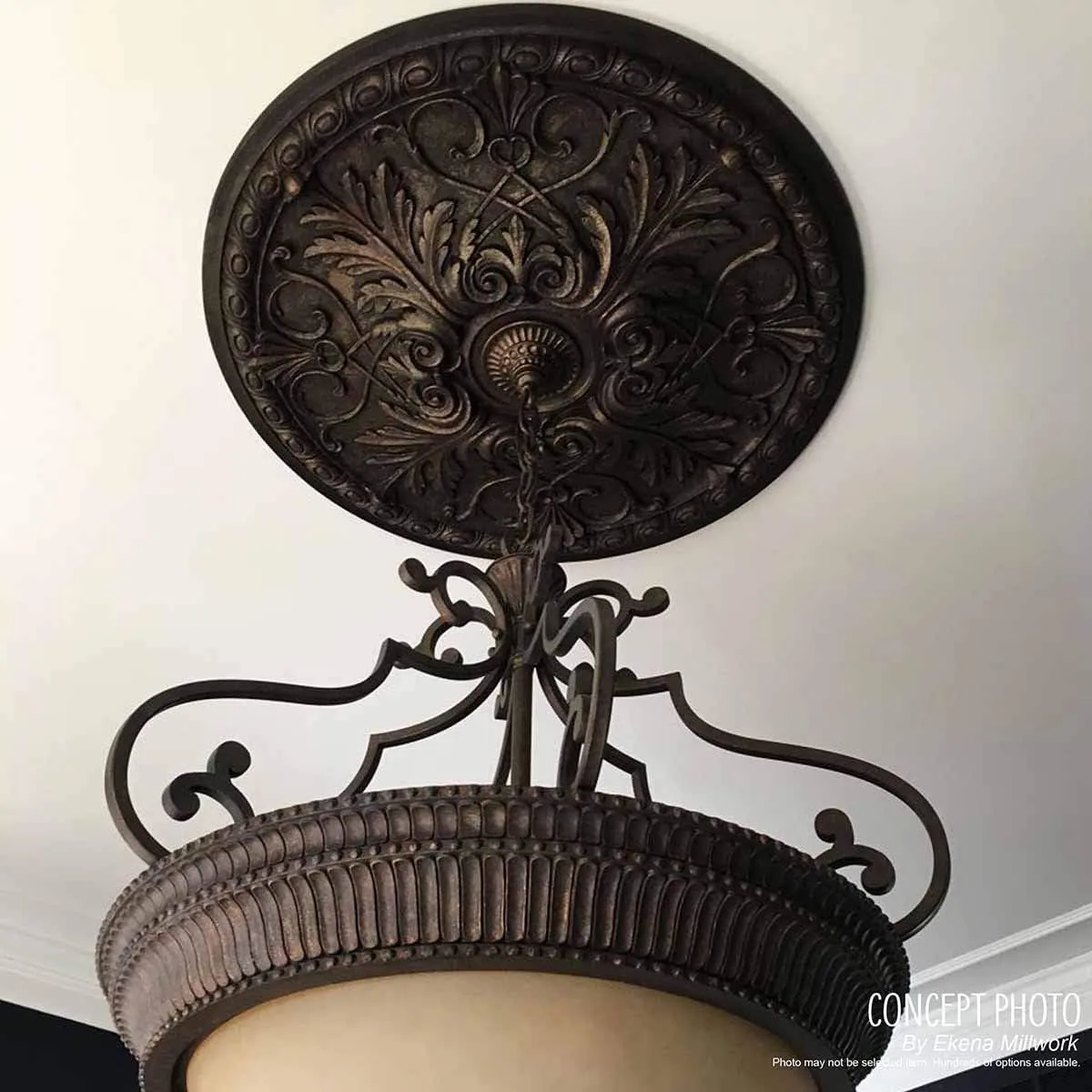 Ekena Millwork CM42X28ASWSS Ashford Ceiling Medallion, 42 3/4"W x 28 7/8"H x 1"P, Hand-Painted Warm Silver