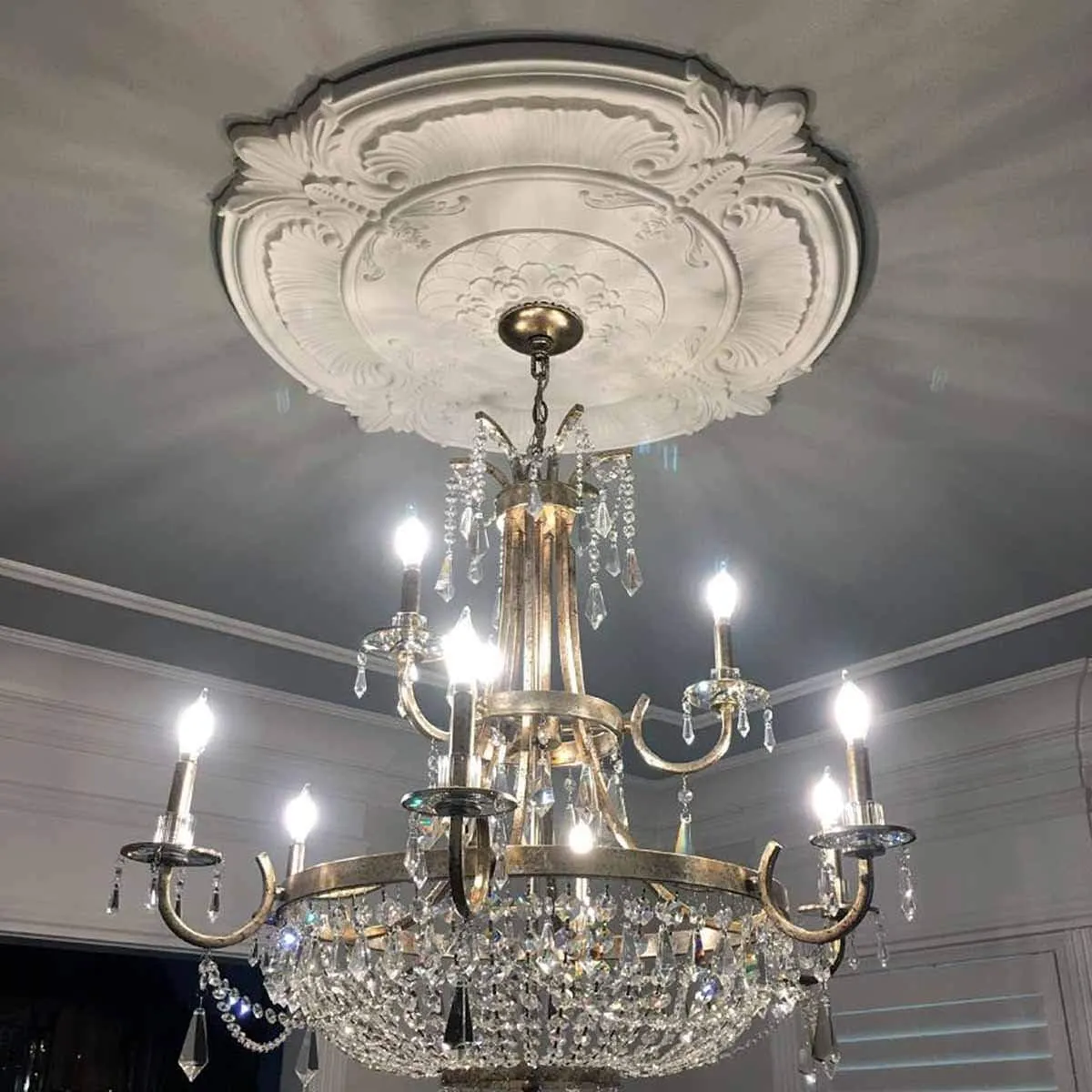 Ekena Millwork CM42X28ASWSS Ashford Ceiling Medallion, 42 3/4"W x 28 7/8"H x 1"P, Hand-Painted Warm Silver
