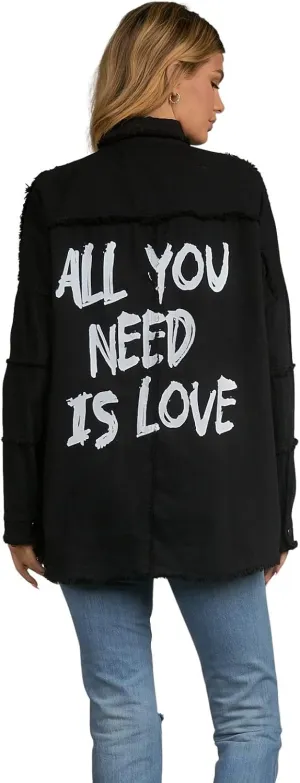 ELAN Women's All You Need Is Love Distressed Shirt Jacket