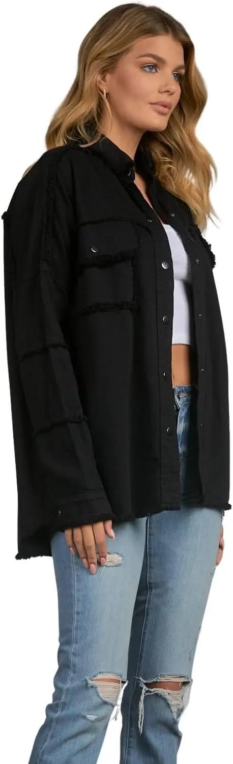 ELAN Women's All You Need Is Love Distressed Shirt Jacket