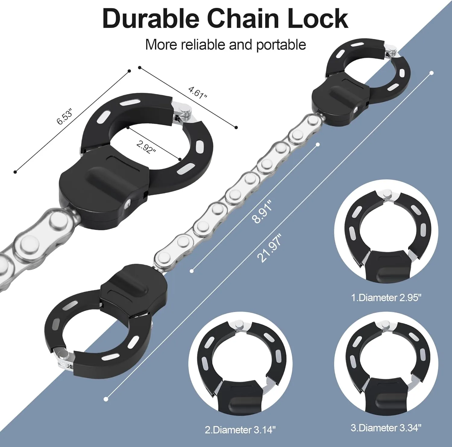 Electric Scooter Lock, Heavy Duty Anti Theft Chain Lock with Key, Accessories for Bike, E-Bike, Bicycle, Motorcycle, Scooter, Made of Zinc Alloy, Anti-Shear, Anti-Rust, 36 x 4.6 Inch, Black