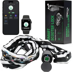 Electric Smart Bike Chain Lock - Heavy Duty Anti-Theft, Fingerprint & App Unlock, Escooter Accessories With Waterproof Bag for Bicycle, Scooter, Motorcycle, Gates C61