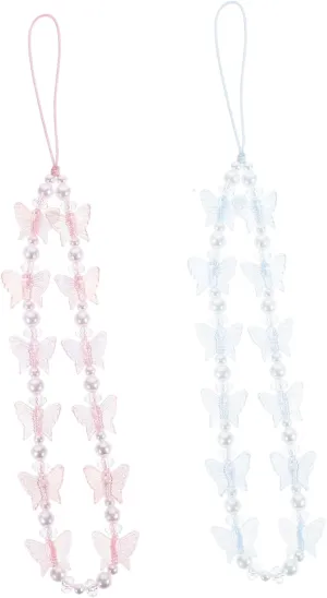 Elegant Butterfly Pearl Phone Charm Multi- Decorative Mobile Phone Chain Fashion Wrist Strap Accessory