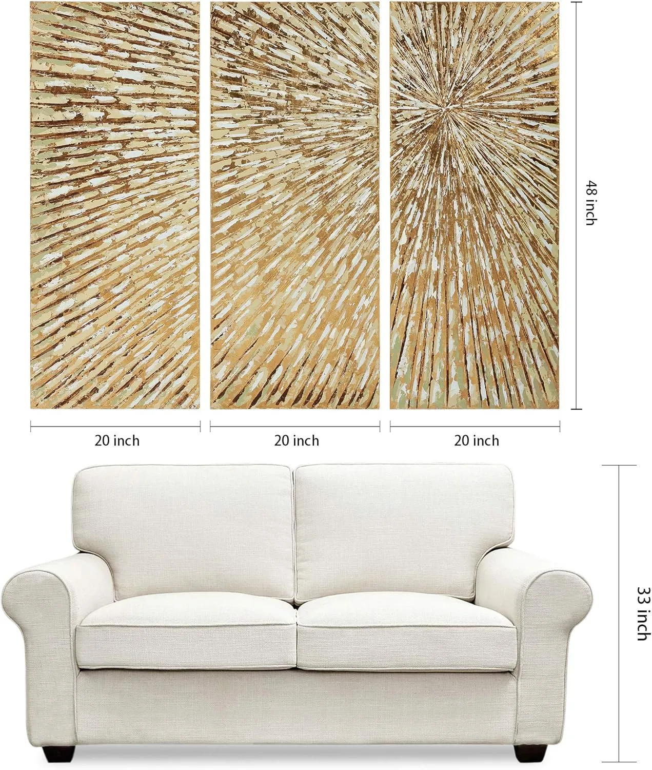 Empire Art Direct Abstract Wall Art Textured Hand Painted Canvas by Martin Edwards, Triptych, 48" x 20 each, Sunshine