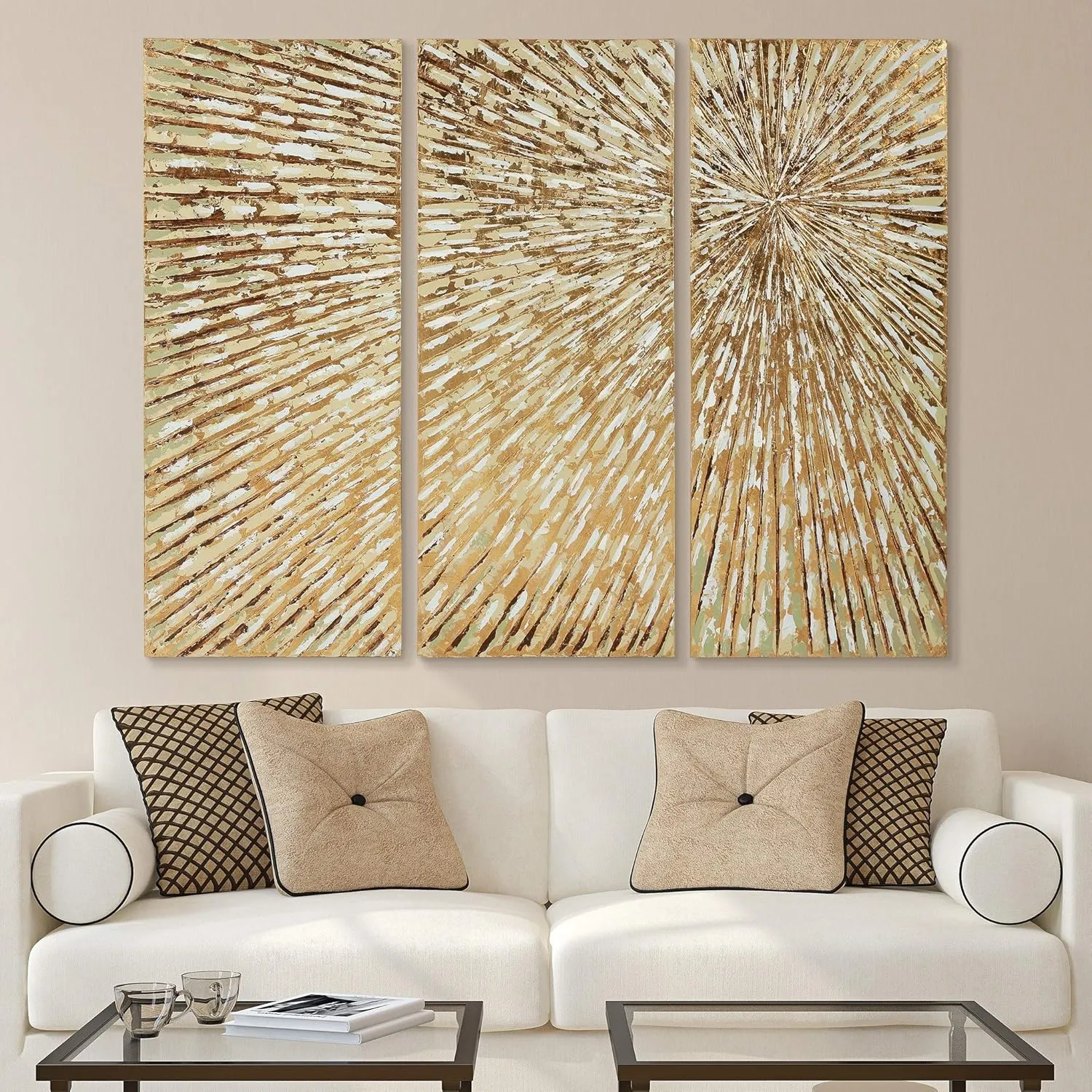Empire Art Direct Abstract Wall Art Textured Hand Painted Canvas by Martin Edwards, Triptych, 48" x 20 each, Sunshine