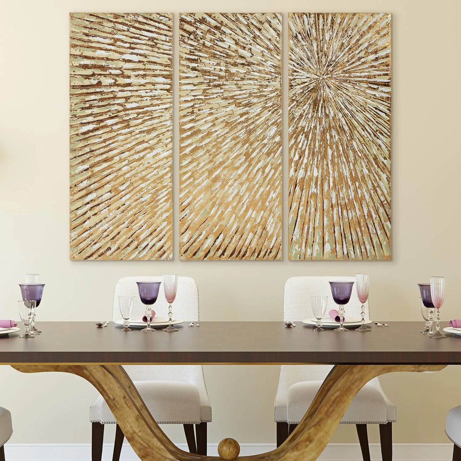 Empire Art Direct Abstract Wall Art Textured Hand Painted Canvas by Martin Edwards, Triptych, 48" x 20 each, Sunshine