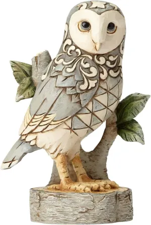 Enesco 4056970 Jim Shore Heartwood Creek White Woodland Owl On Branch Stone Resin Figurine, 4.49", Grey