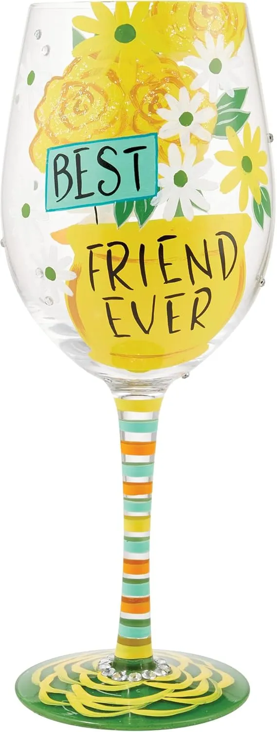 Enesco Designs by Lolita Best Friend Ever Hand-Painted Artisan Wine Glass, 15 Ounce, Multicolor