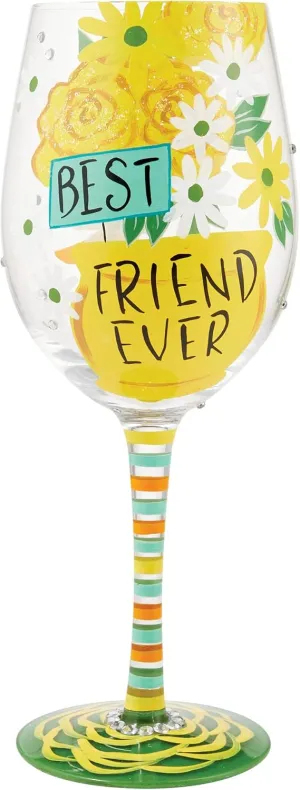 Enesco Designs by Lolita Best Friend Ever Hand-Painted Artisan Wine Glass, 15 Ounce, Multicolor