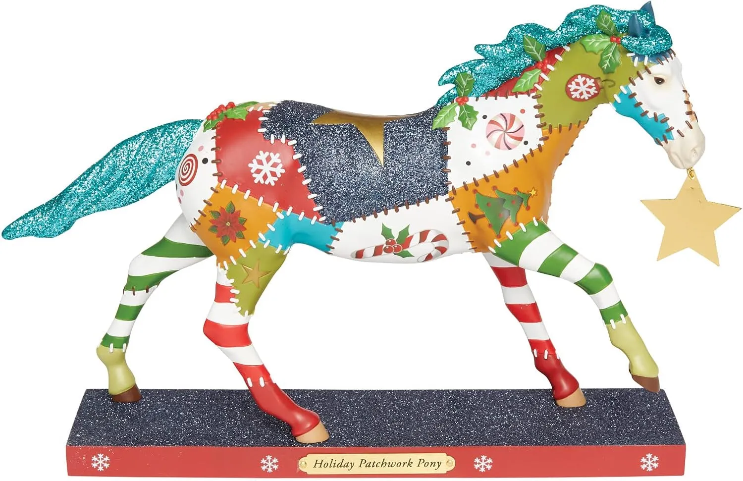 Enesco The Trail of Painted Ponies Holiday Patchwork Pony Figurine, 7.1 Inch, Multicolor
