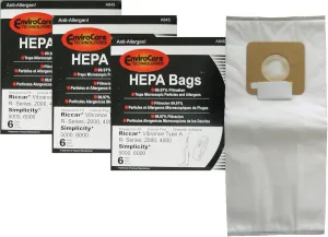 EnviroCare Replacement HEPA Filtration Vacuum Cleaner Dust Bags made to fit Riccar Vibrance Type A R-Series, 2000, 4000, Simplicity 5000, 6000 18 Pack