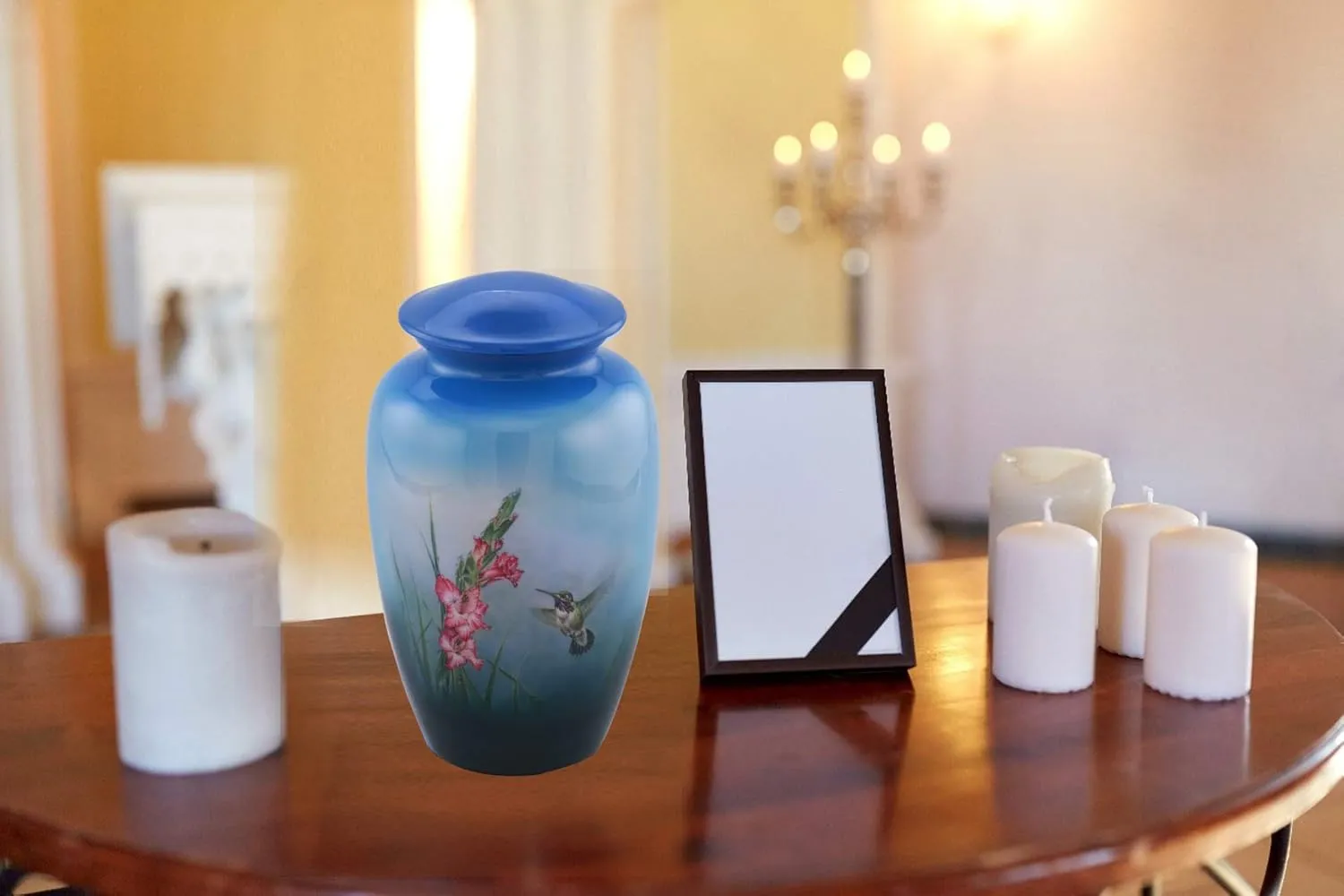 Eternitymart's Aesthetic Painted Cremation Urn - Affordable Metal Urn - Hand Painted Solid Metal Urn for Ashes, Adult Cremation Urn with Free Velvet Bag (Hummingbird)