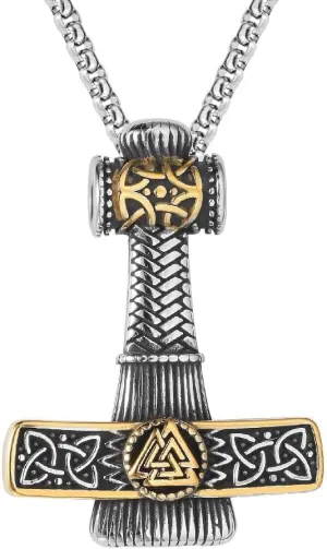 European and American Personality Vintage Viking Raytheon Hammer Men's Stainless Steel Pendant Necklace Chain