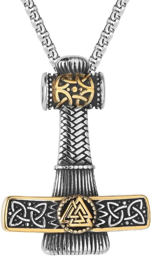 European and American Personality Vintage Viking Raytheon Hammer Men's Stainless Steel Pendant Necklace Chain