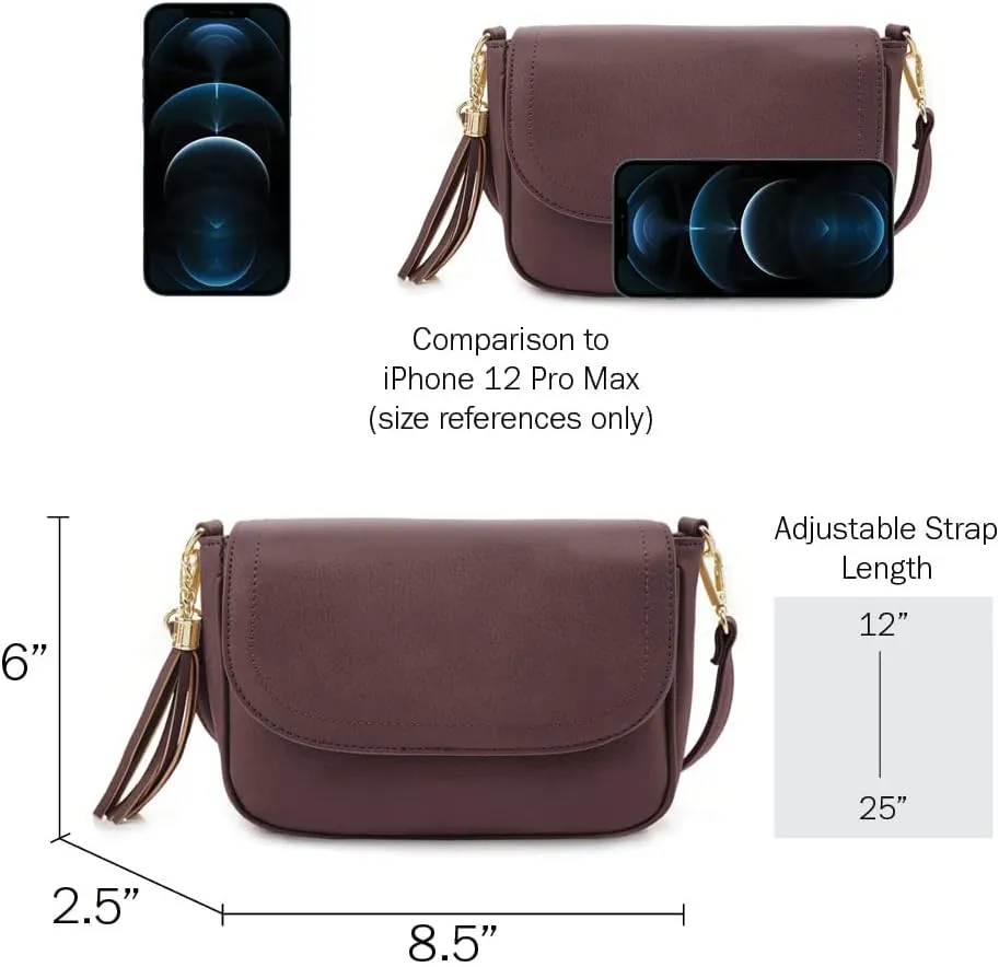EVVE Small Crossbody Bags for Women Trendy Flap Saddle Purses with Tassel Vegan leather Shoulder bag