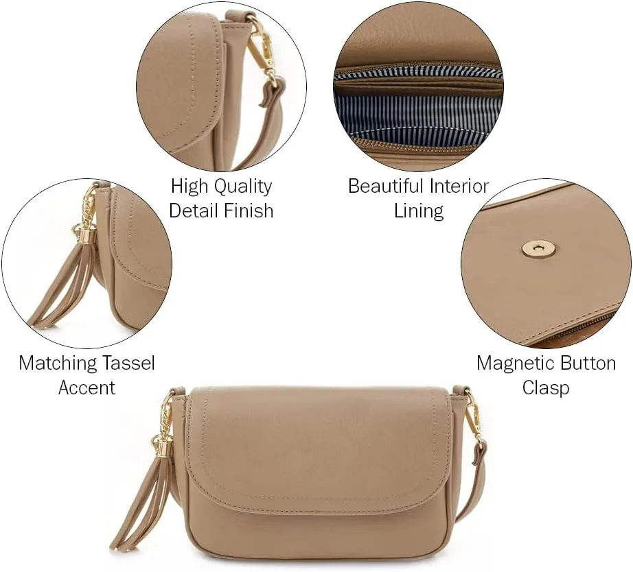 EVVE Small Crossbody Bags for Women Trendy Flap Saddle Purses with Tassel Vegan leather Shoulder bag