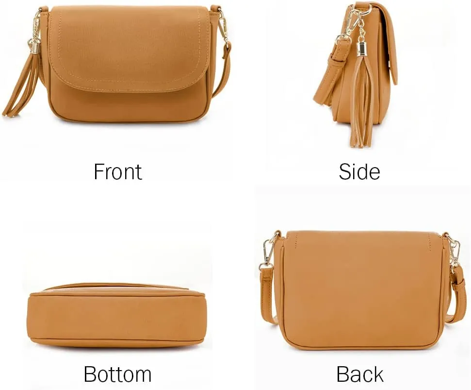 EVVE Small Crossbody Bags for Women Trendy Flap Saddle Purses with Tassel Vegan leather Shoulder bag