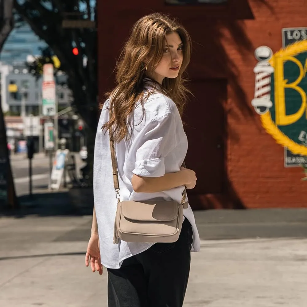 EVVE Small Crossbody Bags for Women Trendy Flap Saddle Purses with Tassel Vegan leather Shoulder bag