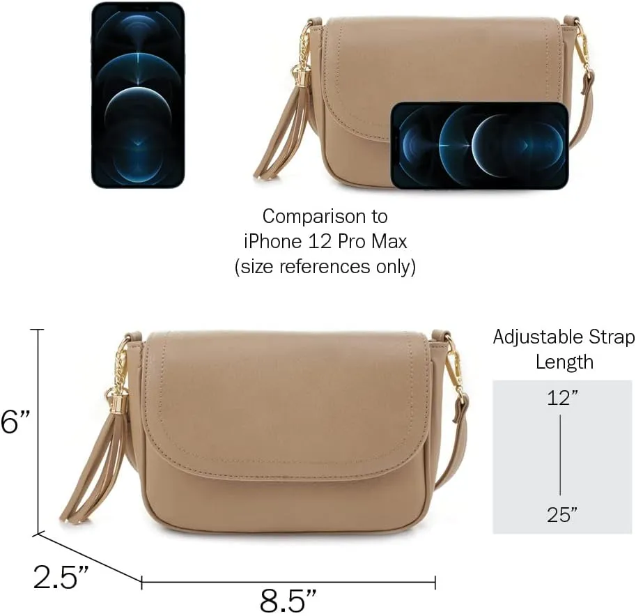 EVVE Small Crossbody Bags for Women Trendy Flap Saddle Purses with Tassel Vegan leather Shoulder bag