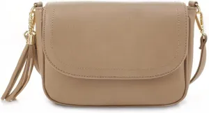EVVE Small Crossbody Bags for Women Trendy Flap Saddle Purses with Tassel Vegan leather Shoulder bag