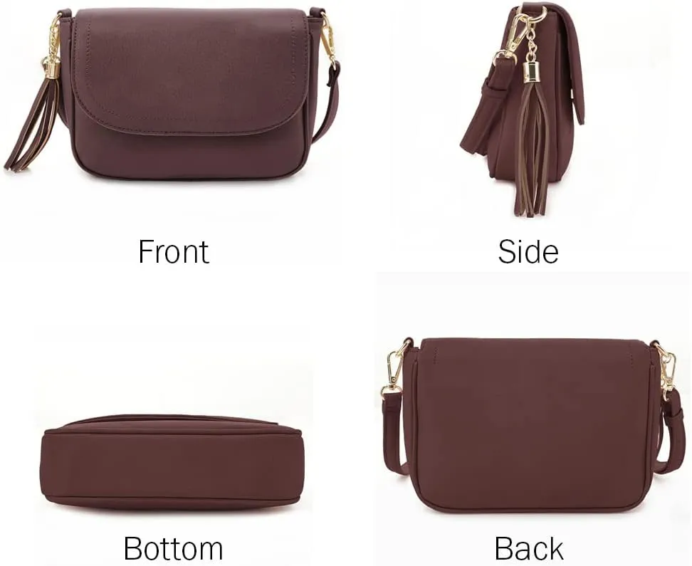 EVVE Small Crossbody Bags for Women Trendy Flap Saddle Purses with Tassel Vegan leather Shoulder bag