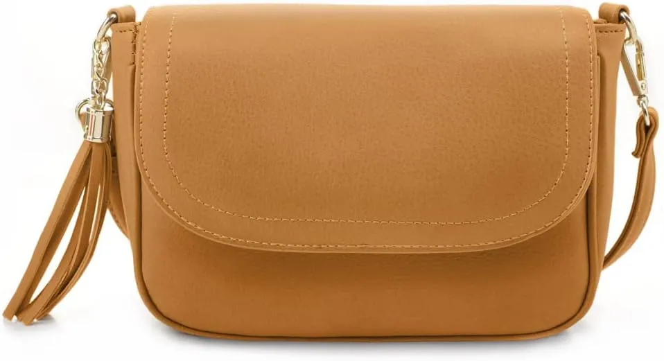EVVE Small Crossbody Bags for Women Trendy Flap Saddle Purses with Tassel Vegan leather Shoulder bag