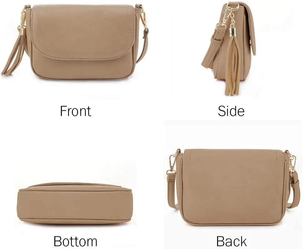 EVVE Small Crossbody Bags for Women Trendy Flap Saddle Purses with Tassel Vegan leather Shoulder bag