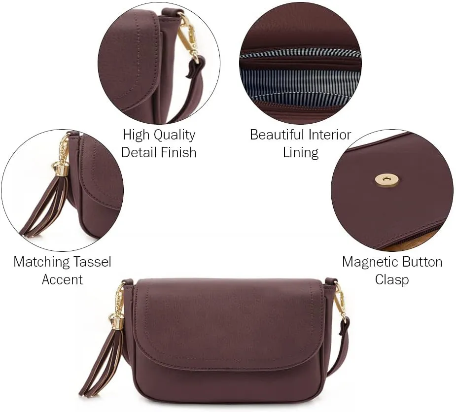 EVVE Small Crossbody Bags for Women Trendy Flap Saddle Purses with Tassel Vegan leather Shoulder bag