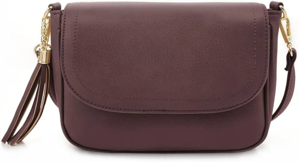 EVVE Small Crossbody Bags for Women Trendy Flap Saddle Purses with Tassel Vegan leather Shoulder bag