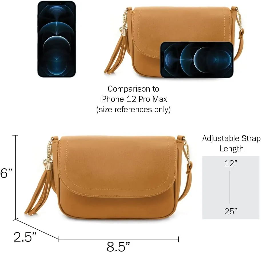 EVVE Small Crossbody Bags for Women Trendy Flap Saddle Purses with Tassel Vegan leather Shoulder bag