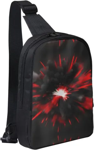 Explosion Burst Red Black Crossbody Backpack Travel Hiking Daypack Small Chest Bag For Women Men Outdoor Sports