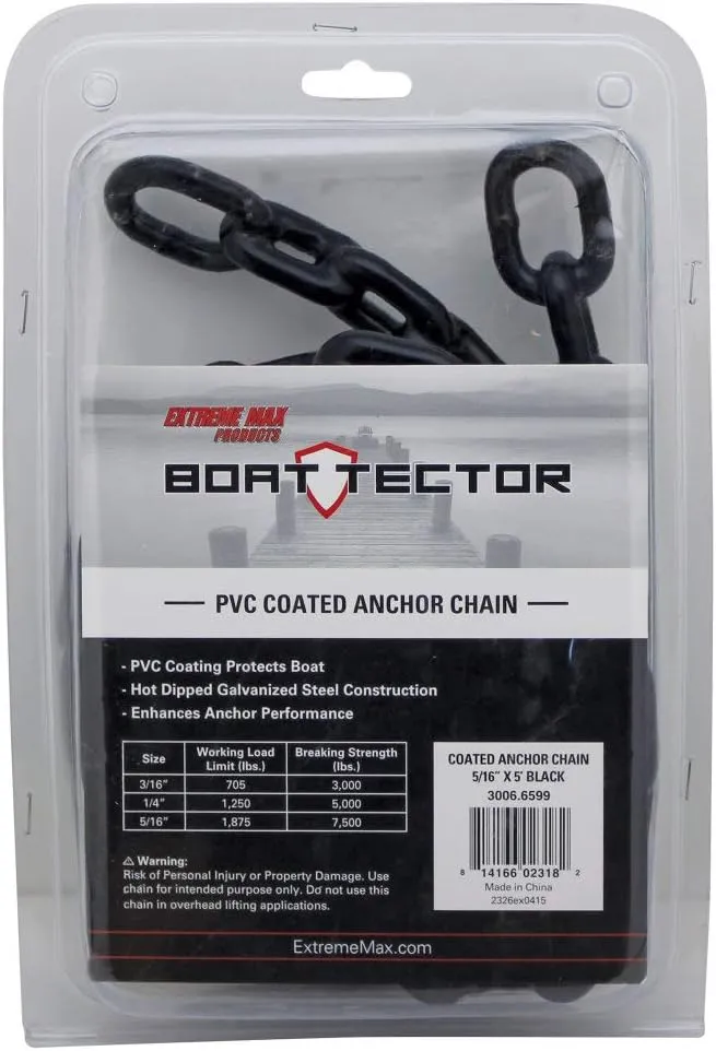 Extreme Max 3006.6599 BoatTector PVC-Coated Anchor Lead Chain - 5/16" x 5', Black