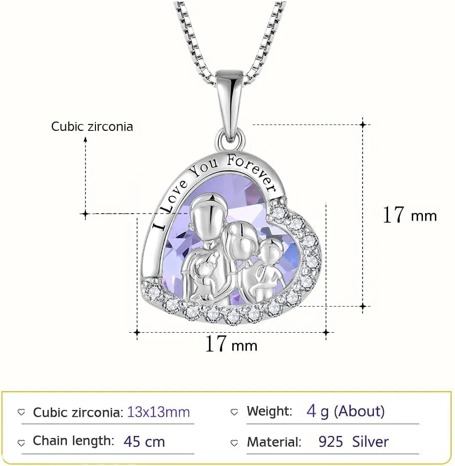 Family Necklace 925 Sterling Silver Love Heart Birthstone Necklace Always I Love You Forever Gifts for Sister from Brother Necklace Jewelry Anniversary Birthday Gift for Daughter Father Mother for Mother's Day