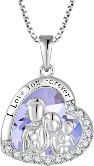 Family Necklace 925 Sterling Silver Love Heart Birthstone Necklace Always I Love You Forever Gifts for Sister from Brother Necklace Jewelry Anniversary Birthday Gift for Daughter Father Mother for Mother's Day