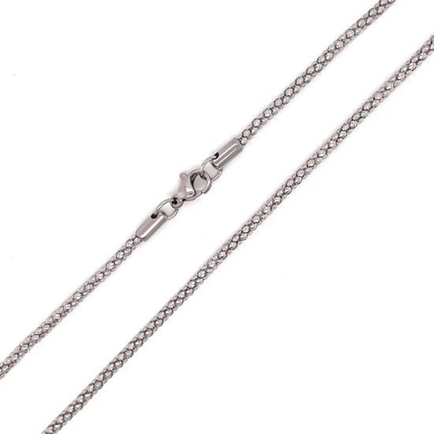 Fantasy Forge Jewelry Mesh Popcorn Chain Silver Stainless Steel Snake Skin Style Necklace 4mm 22-26 IN
