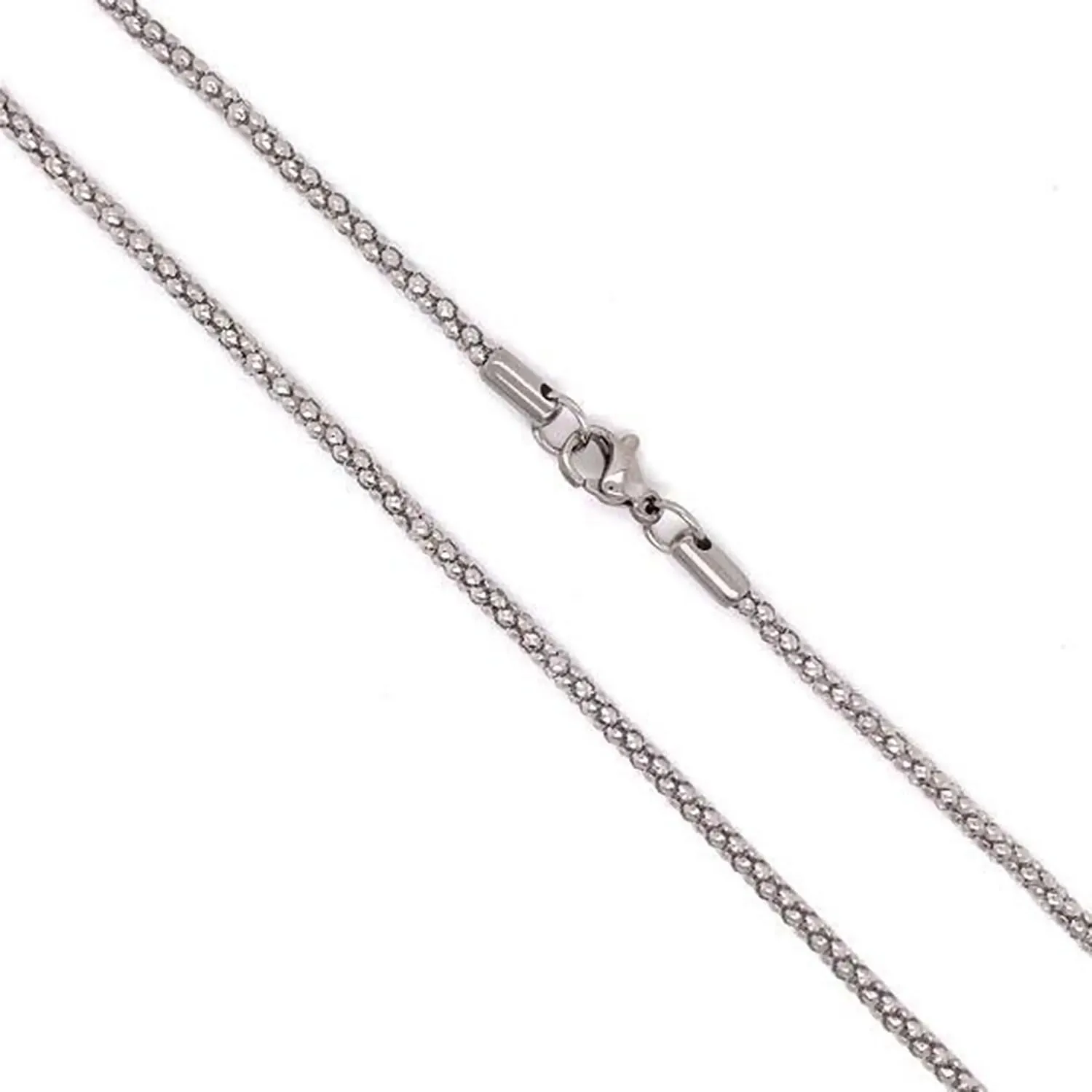 Fantasy Forge Jewelry Mesh Popcorn Chain Silver Stainless Steel Snake Skin Style Necklace 4mm 22-26 IN